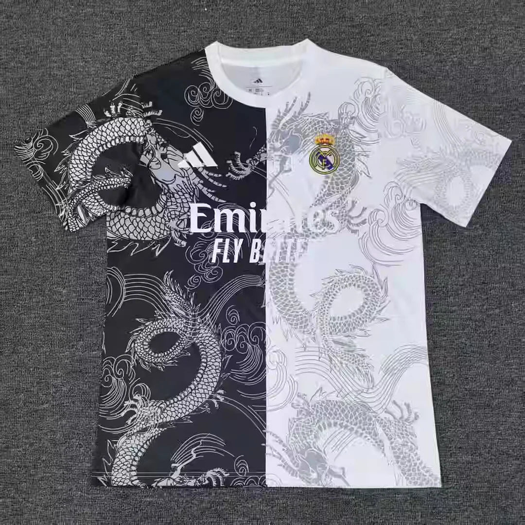 2025/2026 Real Madrid Dragon pattern Black and white Football Jersey 1:1