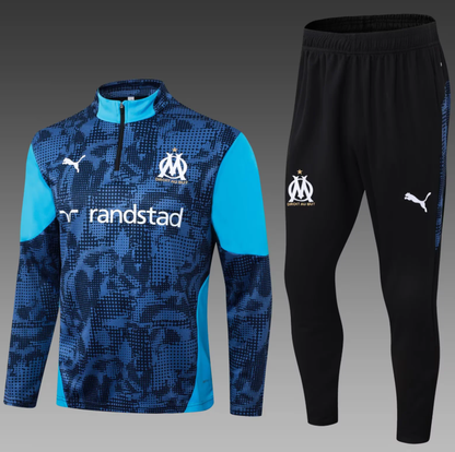 2025/2026 Olympique de Marseille Half-Pull Training Suit Blue Football Jersey Set