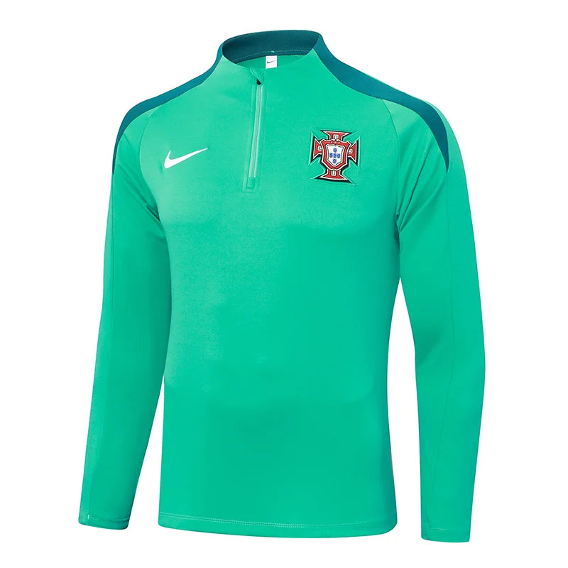 2024-2025 Portugal Half-Pull Training Suit Green Football Shirt Set