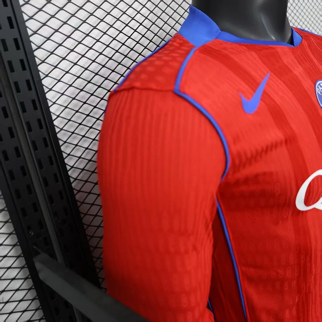 2025/2026 Long Sleeve Player Version Paris Saint-Germain Third away Red Football Shirt 1:1