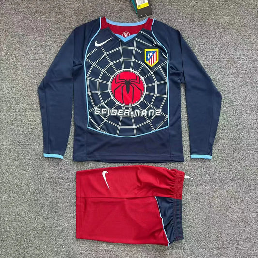 2004-2005 Retro Long Sleeve Atletico Madrid Away Football Jersey 1:1 Kids Size