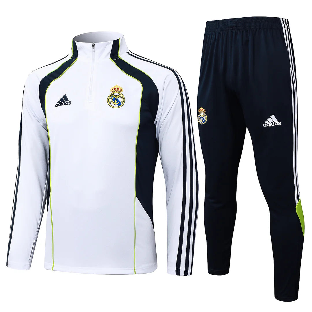 2025-2026 Real Madrid Retro White Half-Pull Training Suit Football Shirt 1:1 Set 01