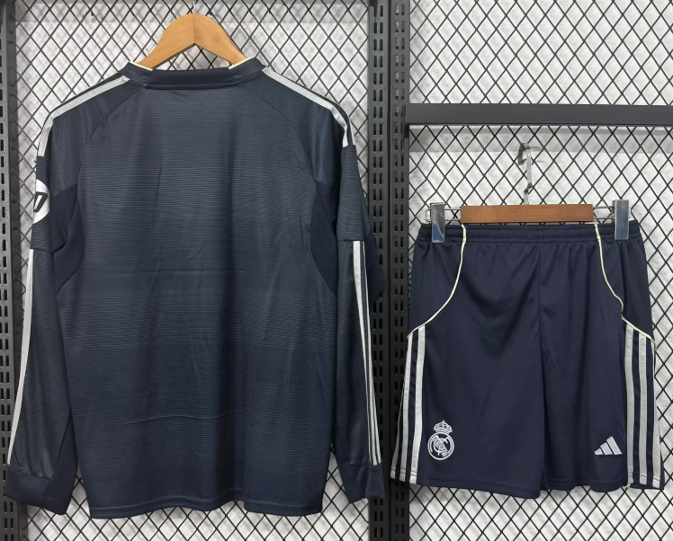 2025/2026 Long Sleeves Real Madrid Away Football Jersey 1:1 Kids Size