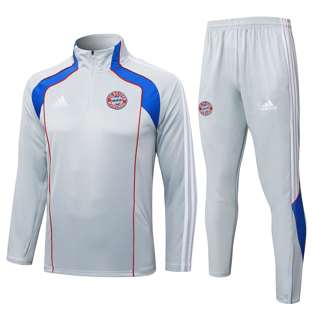 2025/2026 Bayern Munich Half-Pull Training Suit Light Gray Retro Style Football Shirt 1:1 Set