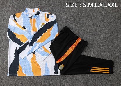 2025/2026 Real Madrid Blue, white and yellow inkjet printing Half-Pull Training Suit Football Shirt 1:1 Set