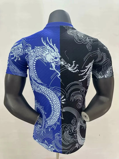 2025/2026 Player Version Real Madrid Dragon pattern Blue And Black Football Jersey 1:1