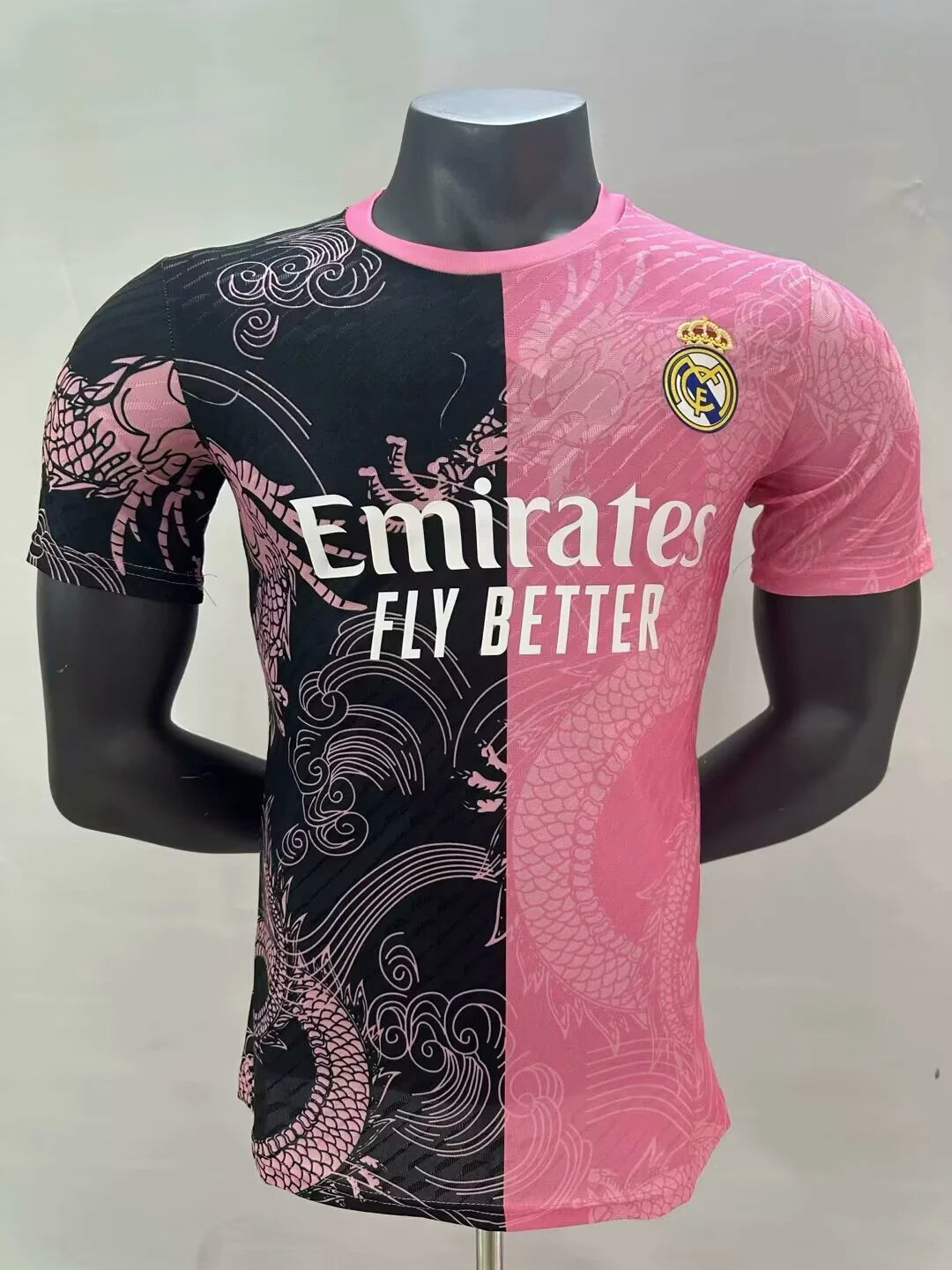 2025/2026 Player Version Real Madrid Dragon Pattern Pink And Black Football Jersey 1:1