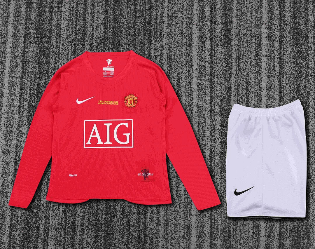2007/2008 Retro Long Sleeve Manchester United Home Champions League Edition Football Shirt 1:1 Kids Size