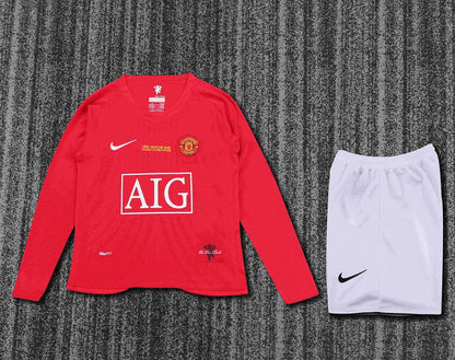2007/2008 Retro Long Sleeve Manchester United Home Champions League Edition Football Shirt 1:1 Kids Size