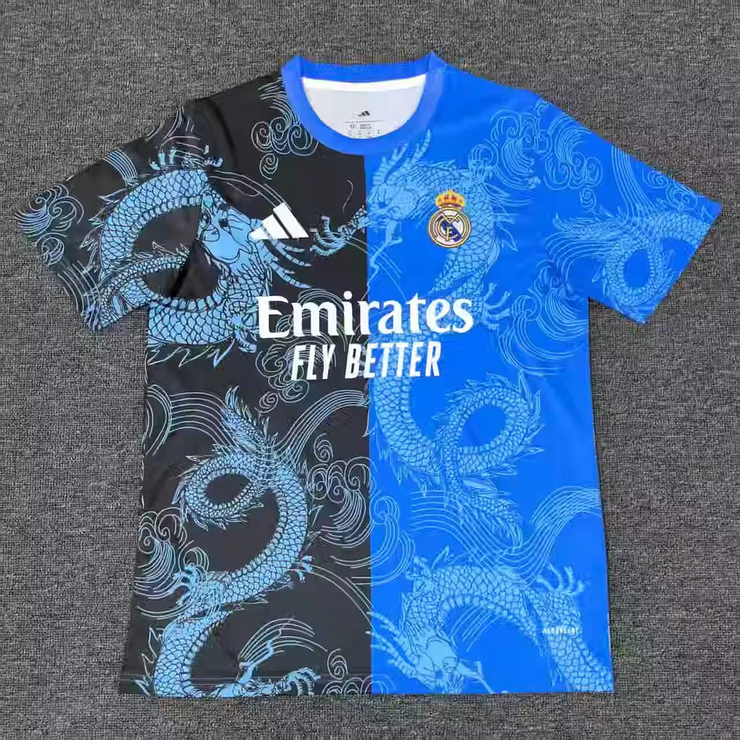 2025/2026 Real Madrid Dragon pattern Blue and Black Football Jersey 1:1