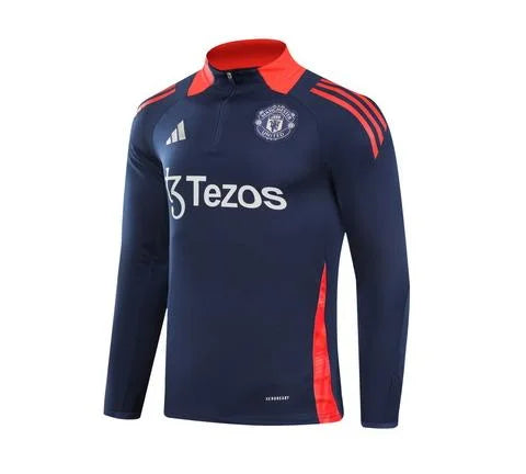 2024/2025 Manchester United Half-Pull Training Suit Royal blue red collar Football Shirt 1:1 Set