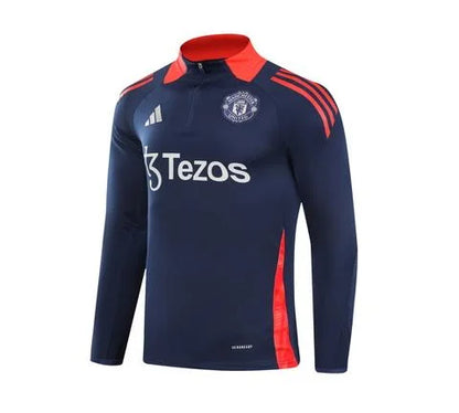 2024/2025 Manchester United Half-Pull Training Suit Royal blue red collar Football Shirt 1:1 Set