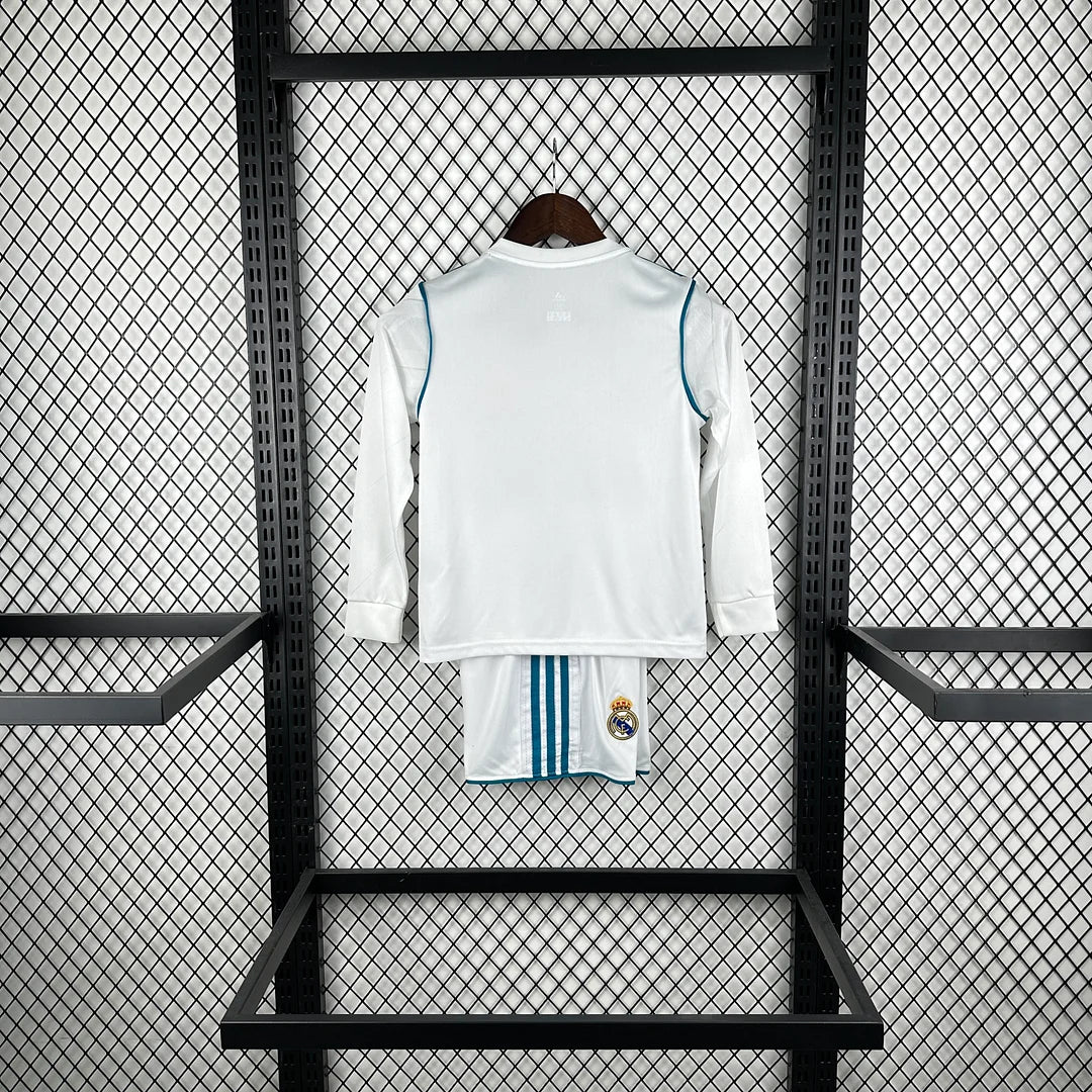 2017/2018 Retro Long Sleeve Real Madrid Home Football Shirt 1:1 Kids Size