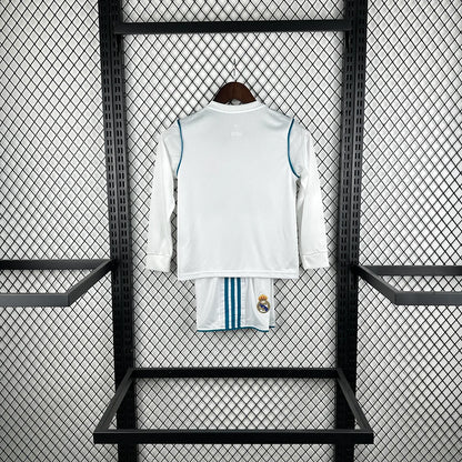 2017/2018 Retro Long Sleeve Real Madrid Home Football Shirt 1:1 Kids Size