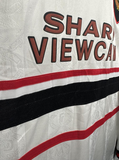 1998-1999 Retro Long Sleeve Manchester United Away White Football Shirt 1:1