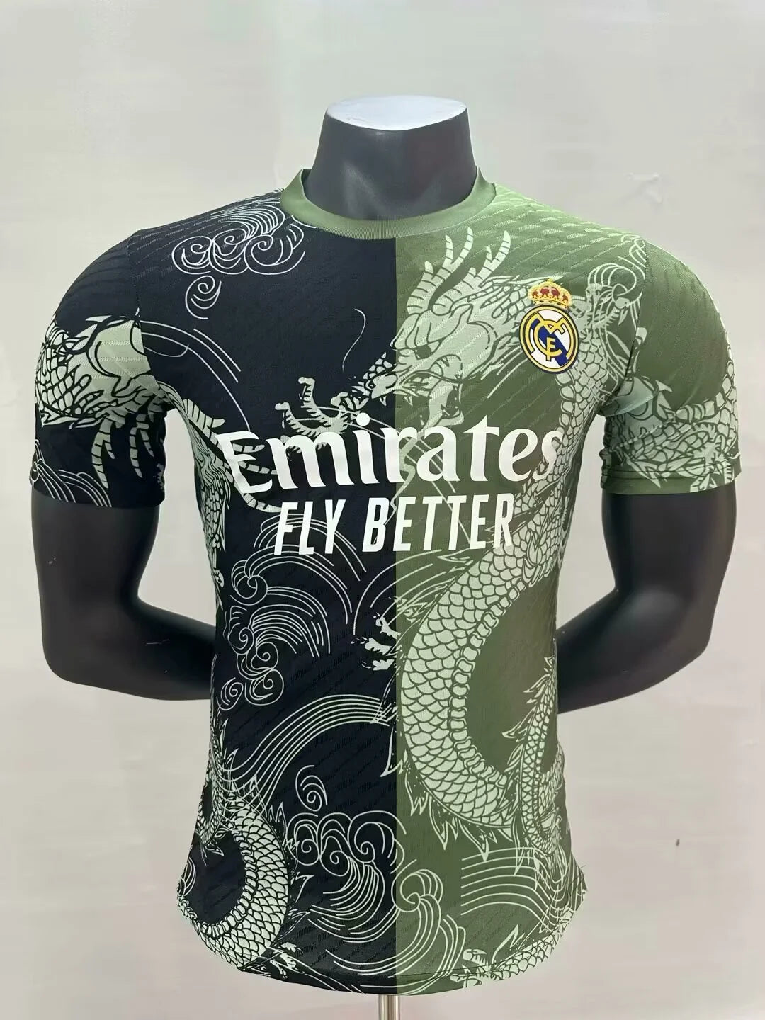 2025/2026 Player Version Real Madrid Dragon Pattern Army Green And Black Football Jersey 1:1