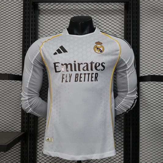 2025/2026 Player Version Real Madrid Home Long Sleeve Jersey 1:1