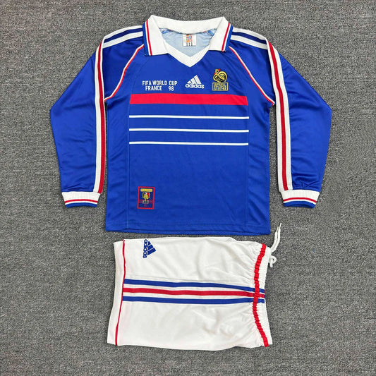 1998 Retro Long Sleeve France Home Football Shirt 1:1 Kids Size