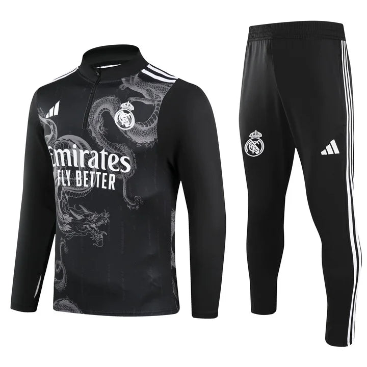 2024/2025 Real Madrid Royal Black Special Edition Half-Pull Training Suit Football Shirt 1:1 Set