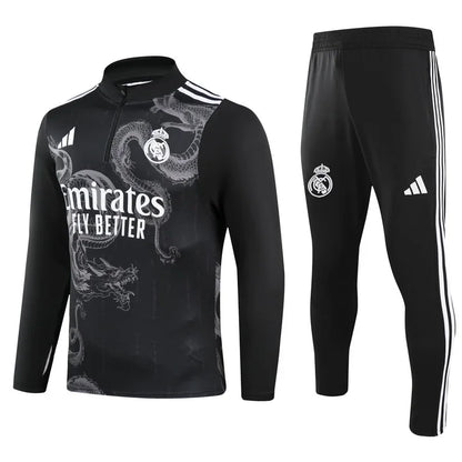 2024/2025 Real Madrid Royal Black Special Edition Half-Pull Training Suit Football Shirt 1:1 Set