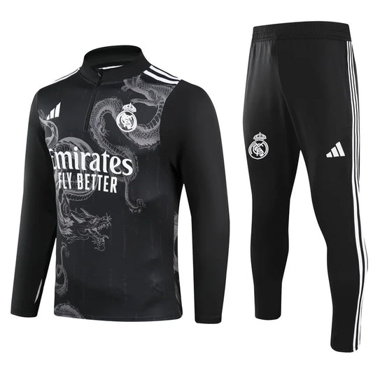 2024/2025 Real Madrid Royal Black Special Edition Half-Pull Training Suit Football Shirt 1:1 Set