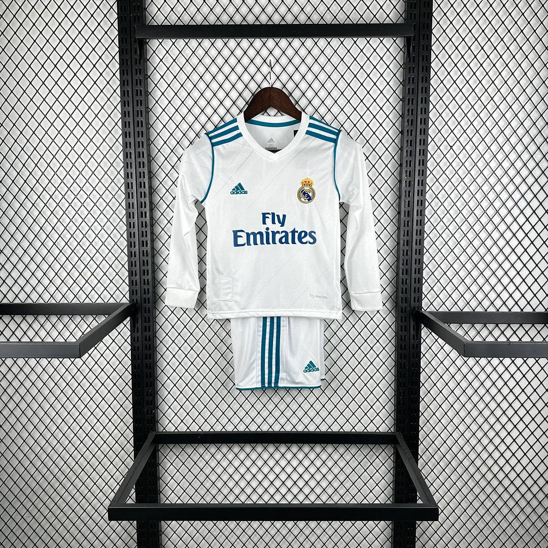 2017/2018 Retro Long Sleeve Real Madrid Home Football Shirt 1:1 Kids Size