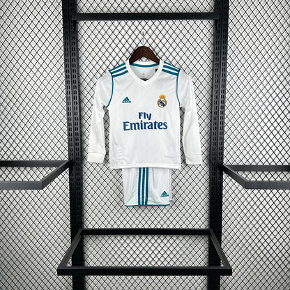 2017/2018 Retro Long Sleeve Real Madrid Home Football Shirt 1:1 Kids Size