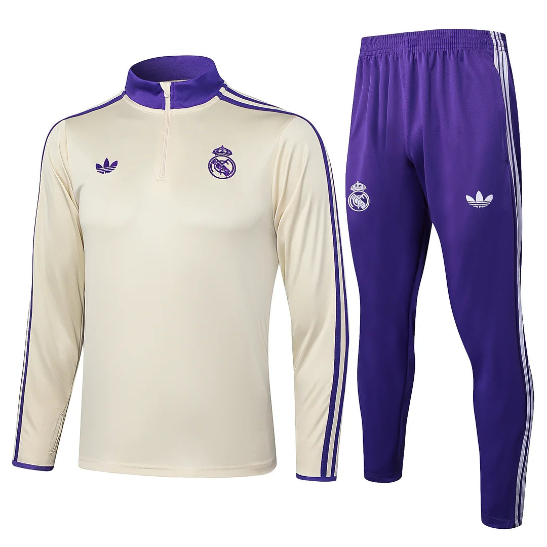 2025/2026 Real Madrid Apricot Retro Edition Half-Pull Training Suit Football Shirt 1:1 Set