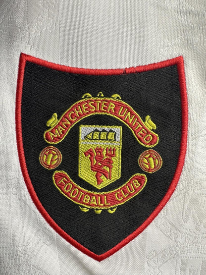 1998-1999 Retro Long Sleeve Manchester United Away White Football Shirt 1:1