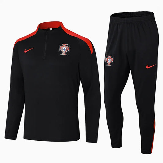2024-2025 Portugal Half-Pull Training Suit Black Football Shirt Set
