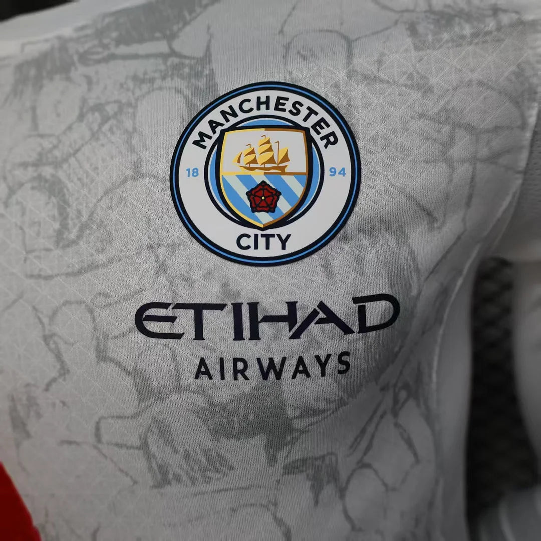 2025/2026 Long Sleeve Player Version Manchester City KidSuper Joint Edition White Football Shirt 1:1