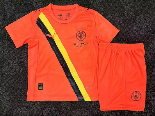 2025/2026 Manchester City Goalie Orange Football Jersey 1:1 Kids Size