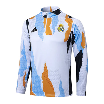 2025/2026 Real Madrid Blue, white and yellow inkjet printing Half-Pull Training Suit Football Shirt 1:1 Set