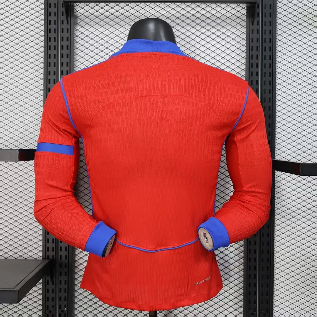 2025/2026 Long Sleeve Player Version Paris Saint-Germain Third away Red Football Shirt 1:1