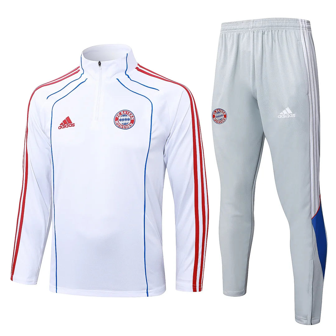 2025/2026 Bayern Munich Half-Pull Training Suit White Retro Style Football Shirt 1:1 Set