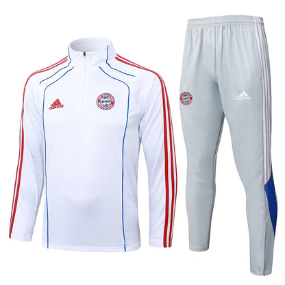 2025/2026 Bayern Munich Half-Pull Training Suit White Retro Style Football Shirt 1:1 Set