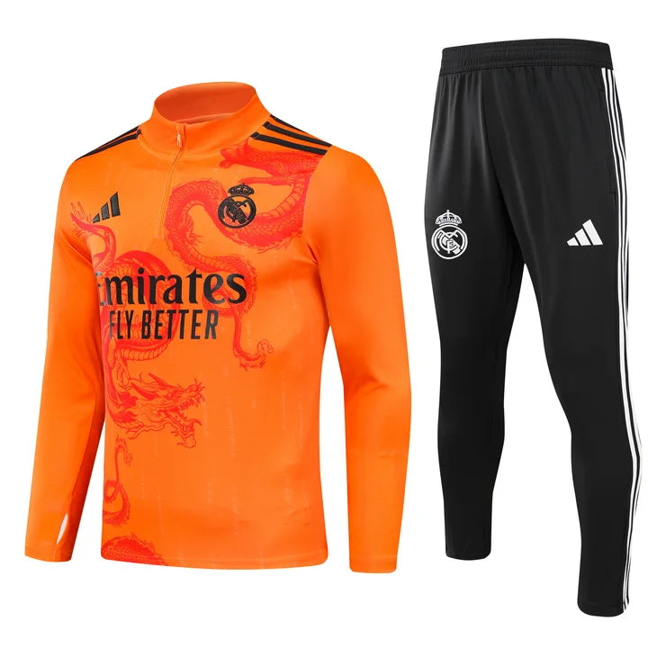 2024/2025 Real Madrid Royal Orange Special Edition Half-Pull Training Suit Football Shirt 1:1 Set