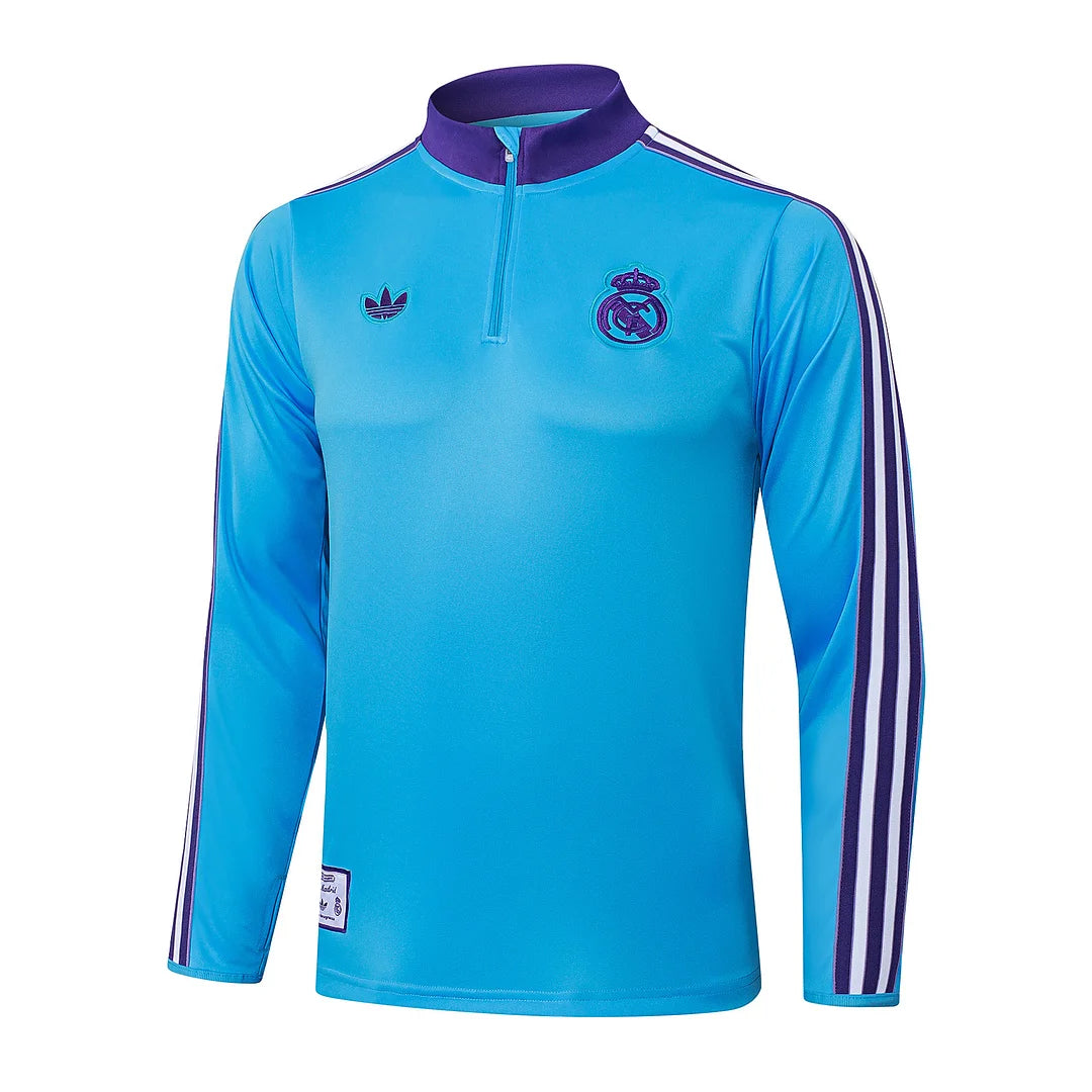 2025/2026 Real Madrid Light blue retro version Half-Pull Training Suit Football Shirt 1:1 Set
