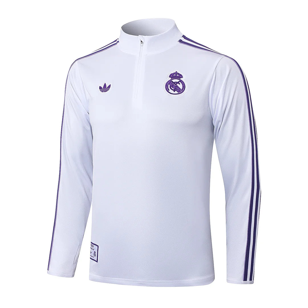 2025-2026 Real Madrid Retro White Half-Pull Training Suit Football Shirt 1:1 Set 02