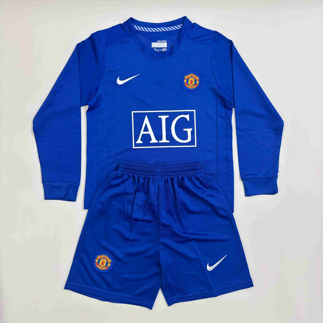 2008/2009 Retro Long Sleeve Manchester United Third Away Football Shirt 1:1 Kids Size