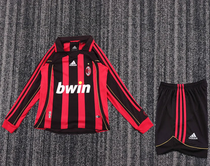 2006/2007 Retro Long Sleeve AC Milan Home Football Shirt 1:1 Kids Size