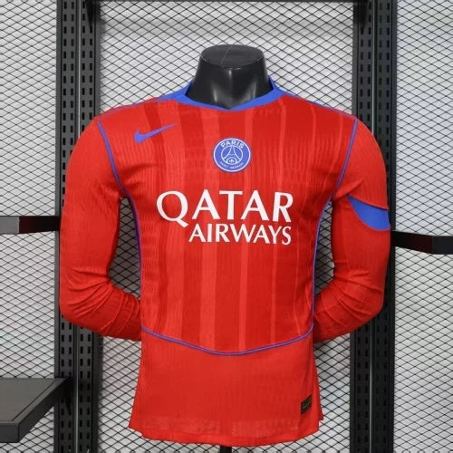 2025/2026 Long Sleeve Player Version Paris Saint-Germain Third away Red Football Shirt 1:1