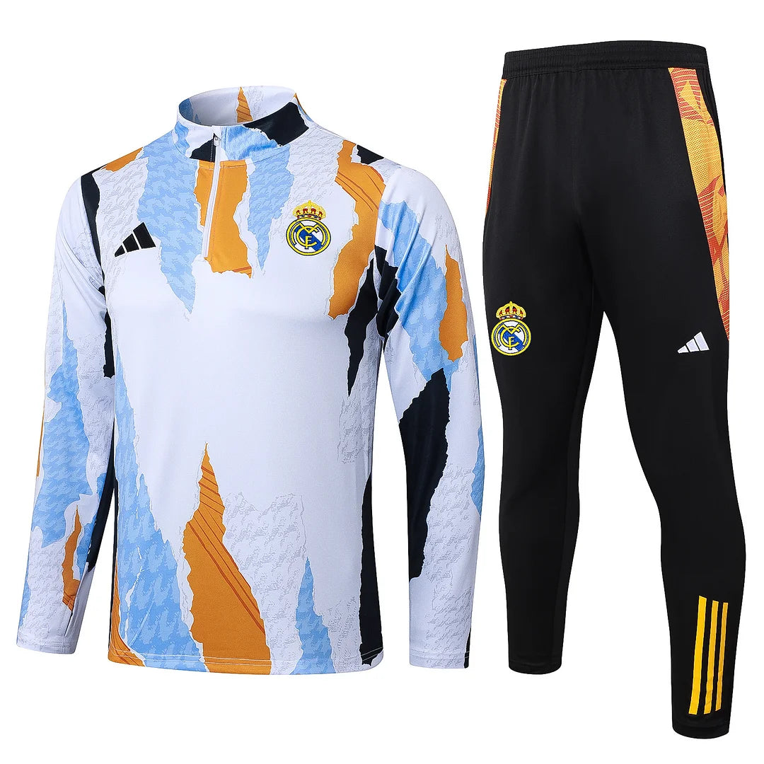 2025/2026 Real Madrid Blue, white and yellow inkjet printing Half-Pull Training Suit Football Shirt 1:1 Set