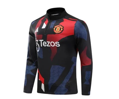 2024/2025 Manchester United Half-Pull Training Suit Red blue and black print Football Shirt 1:1 Set
