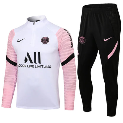 2021/2022 Psg Paris Saint-Germain Half-Pull Training Suit White and pink Set