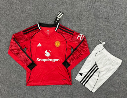 2025/2026 Long Sleeve Manchester United Home Football Jersey 1:1 Kids Size