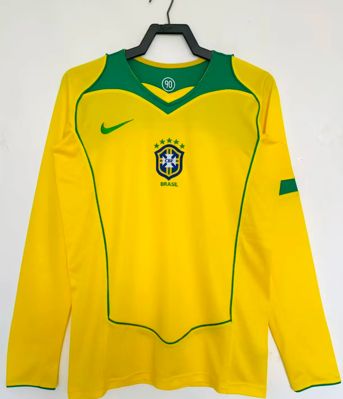 2004 Retro Long Sleeve Brazil Home Football Jersey 1:1