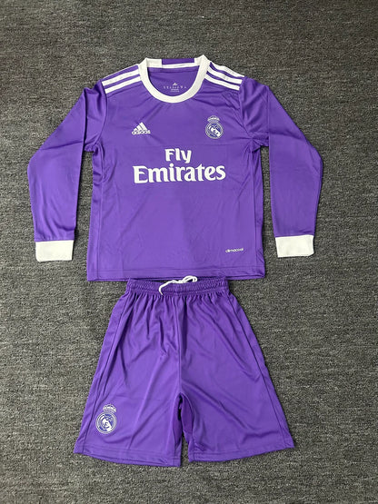 2016/2017 Retro Long Sleeve Real Madrid Away Football Shirt 1:1 Kids Size