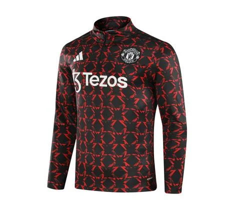 2024/2025 Manchester United Half-Pull Training Suit Red and black print Football Shirt 1:1 Set