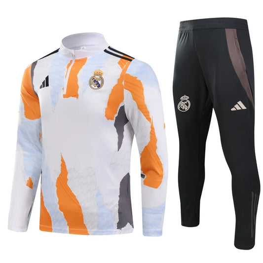 2024/2025 Real Madrid Royal Yellow blue and grey print Half-Pull Training Suit Football Shirt 1:1 Set